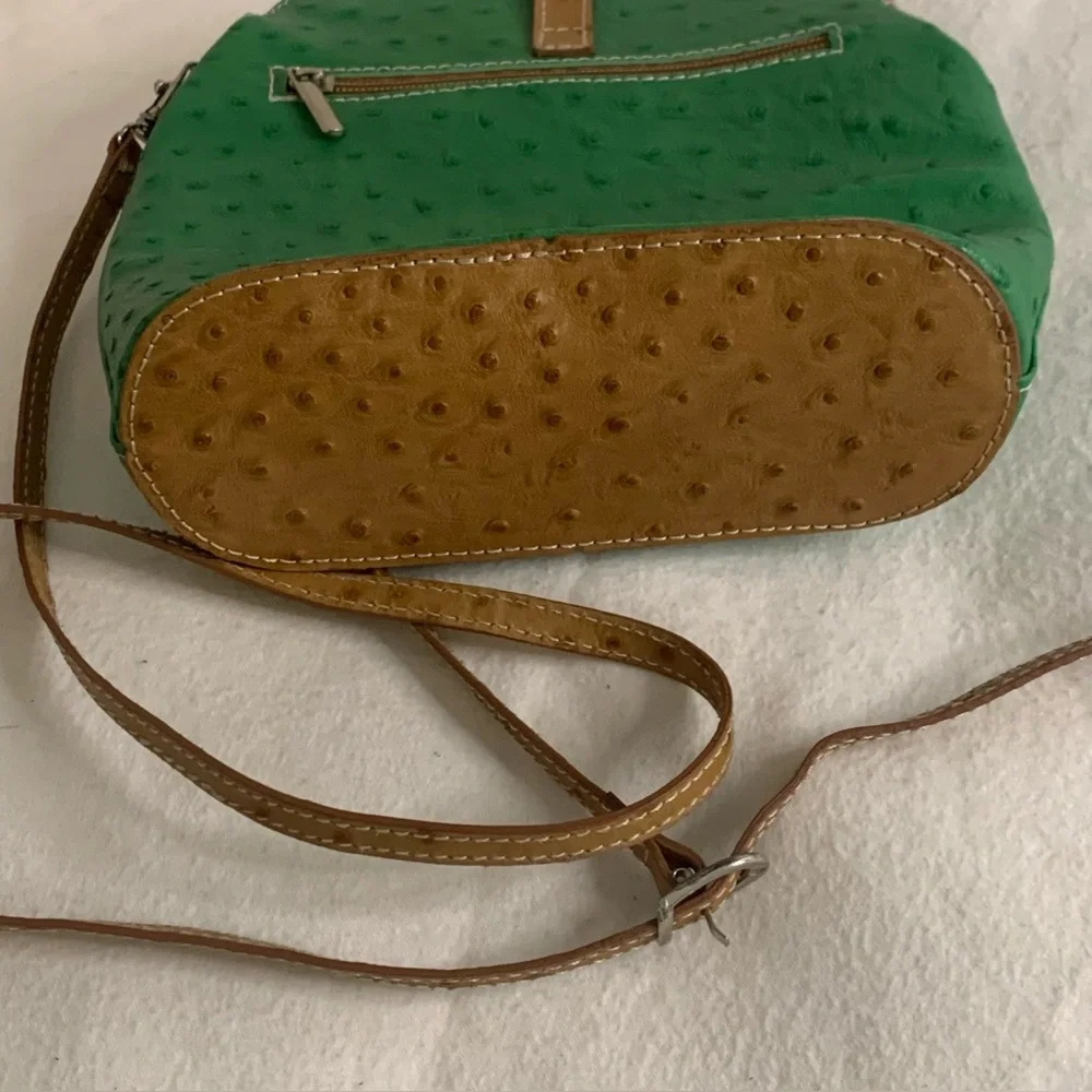 Genuine Italian OSTRITCH Embossed Leather Crossbody Bag Womens Green Purse - Picture 8 of 13